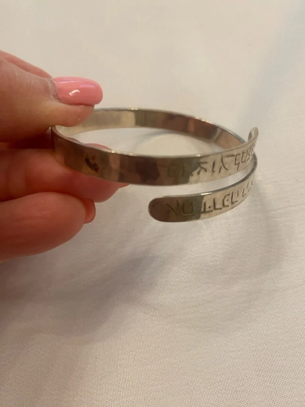 Hebrew Inscribed Sterling Silver Cuff Bracelet Jewelry Used in Good condition